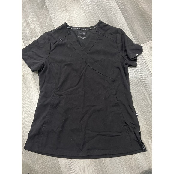 Koi Basics Womens Stretch Scrub Black V Neck Short Sleeve Pockets Size S - Picture 1 of 6